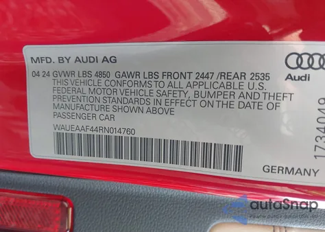 2024 Audi A4 Premium Plus 45 Tfsi S Line Quattro S Tronic z USA, uszkodzony, nr VIN WAUEAAF44RN014760